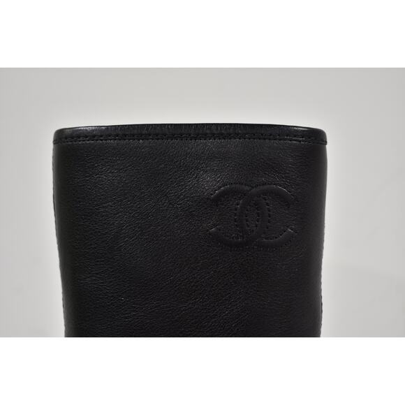 Chanel 21P Black Calfskin Leather CC Logo Quilted Zipper Mid Calf Boots 36.5 - Picture 5 of 12